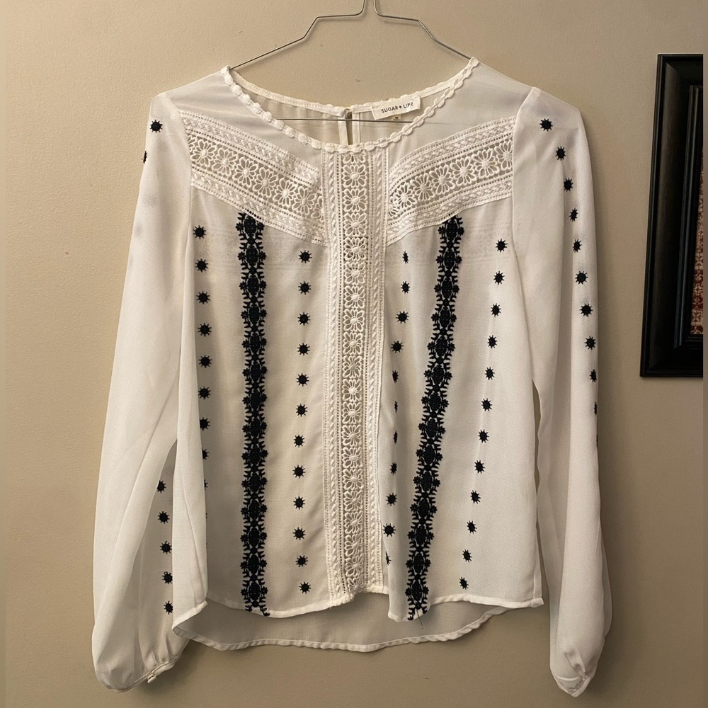Sugarlips Ivory Blouse with Black Detailing